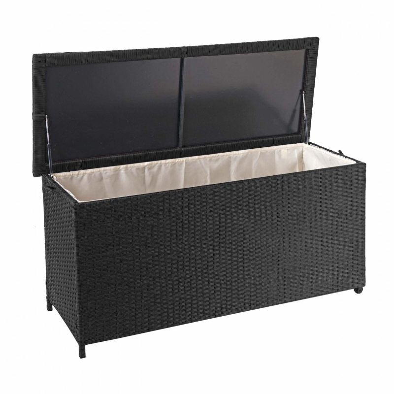 Polyratanový záhradný úložný box HWC-D88 - prémiová čierna, 63x135x52cm 320l