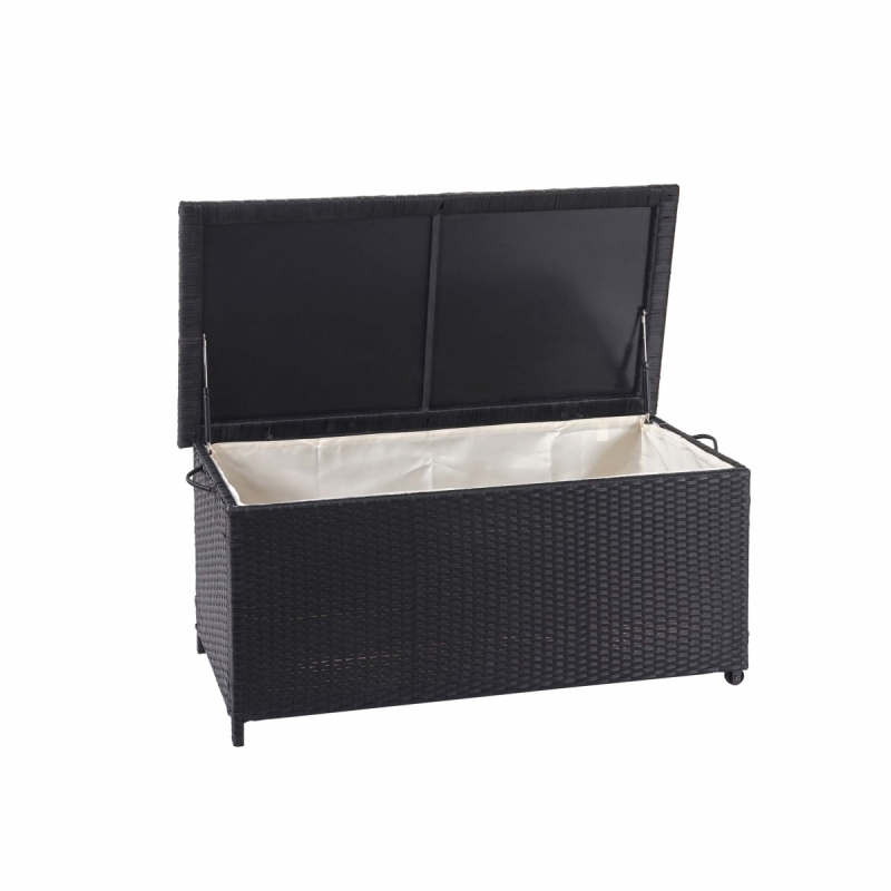 Polyratanový záhradný úložný box HWC-D88 - prémiová čierna, 51x100x50cm 170l