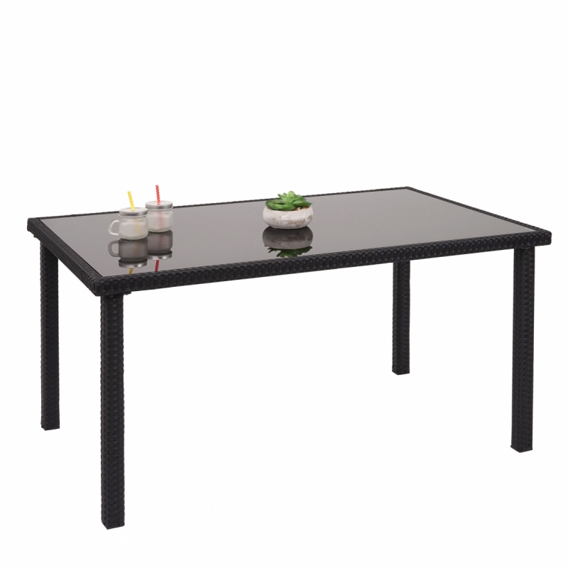 Záhradný stôl HWC-G19, polyratan,120x75cm - čierny