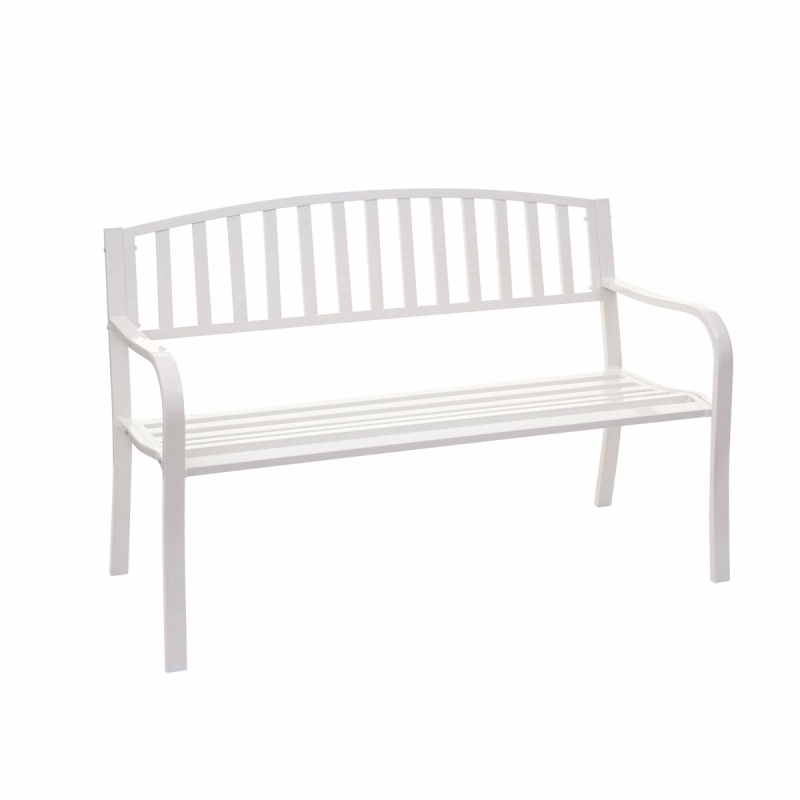 Záhradná lavička F43 2-miestna - práškovaná oceľ, 128 cm - Biela