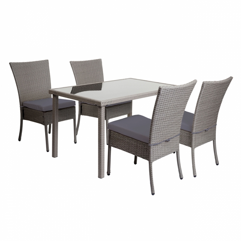 4x Stolička a stola HWC-G19, polyratan, 120x75cm - sivá, vankúše tmavosivá