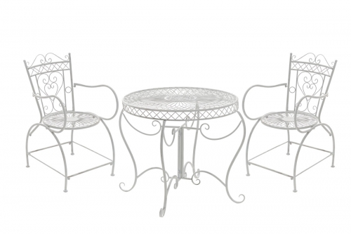 Súprava kovových stoličiek a stola Sheela (SET 2+1)  - Biela antik