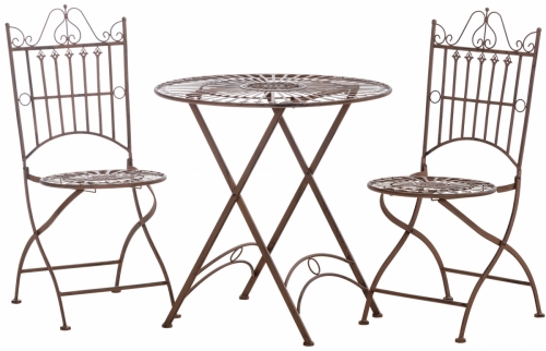Súprava kovových stoličiek a stola Tegal (SET 2+1)  - Hnedá antik
