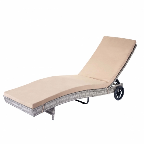 Lehátko HWC-D80, polyratan - sivá, béžový vankúš