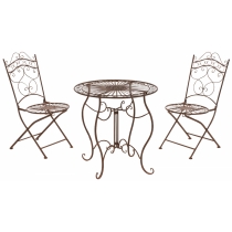 Súprava kovových stoličiek a stola Indra (SET 2+1) - Hnedá antik
