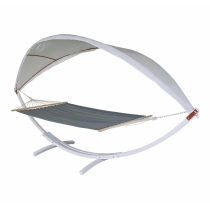 Hojdacia sieť HWC-J47 so strieškou pre 2 osoby, drevo, 420cm - biela, sivá